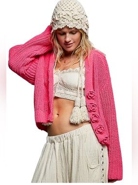 POL Pink V- Neck Long Sleeve Cardigan